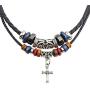 Beulous Choker Necklace for Men Jewelry Boho Jewelry for Women Hipppie Jewelry Wolf Tooth Cross Pendant Beaded Ankn Necklace Black Panther Necklace for Men