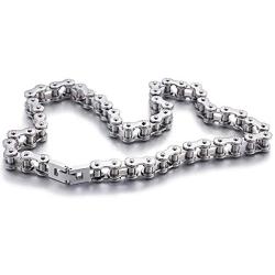 Qiaonitu 11mm Punk Bike Motorcycle Necklace Men 316L Stainless Steel Motor Bicycle Biker Chain Long Necklace Jewelry Silver 21.65-28inch