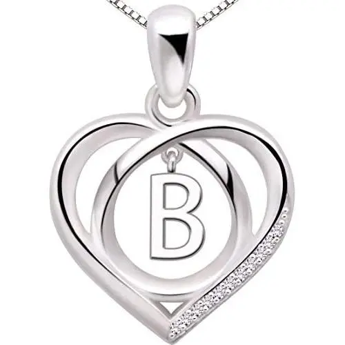 ALOV Jewelry Sterling Silver Initial Letter Alphabet Love Heart Cubic Zirconia Pendant Necklace ALOV Jewelry Sterling Silver Initial Letter Alphabet Love Heart Cubic Zirconia Pendant Necklace
