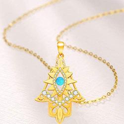 Hamsa Necklace Blue Opal Evil Eye Good Luck Hand of Vintage Fatima 925 Sterling Silver Plated 14k Gold Chain Pendant Necklaces Jewelry Fashion Gift for Women Girls (17+2’’)