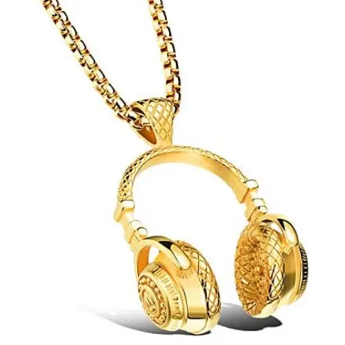 SAWADA Hip Hop Punk Style Stainless Steel Headphone Pendant Necklace DJ Music Chain Necklace Gold/Black/Silver SAWADA Hip Hop Punk Style Stainless Steel Headphone Pendant Necklace DJ Music Chain Necklace Gold/Black/Silver
