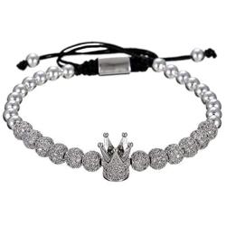 Imperial Crown King 18K Gold CZ Beads Bracelet Luxury Charm Fashion Bangle for Men Women