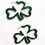 2 Pairs St.Patricks Day Green Shamrock Earrings 3 Leaf Clover Dangle Earrings Acrylic Irish Clover Hoop Earrings Lucky Green Shamrock Statement Dangles Earrings Set