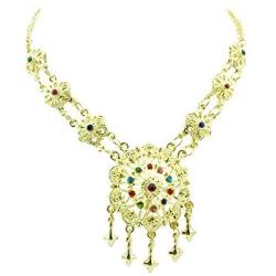 Siwalai Thai Traditional Gold Plated Multicolor Crystals Necklace Earrings Bracelet Jewelry Set 18 Inches