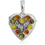 Sterling Silver Multicolor Amber Heart Locket Pendant Chain 18 Inches