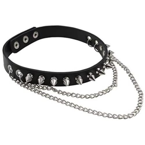 macoking Goth Leather Collar Choker Studded Spike Rivet Black Necklace Punk Bracelet
