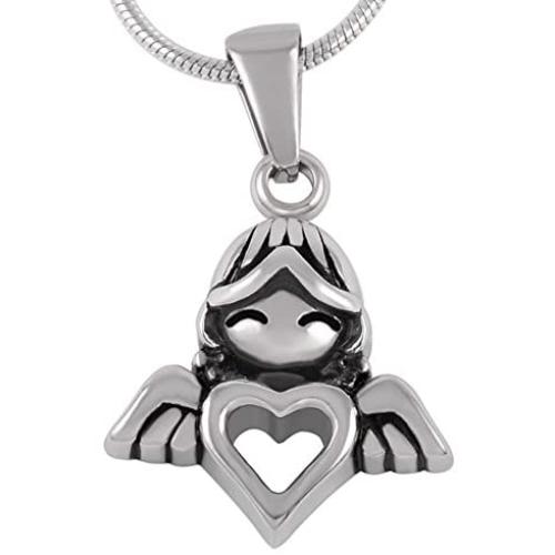 Angel Heart Urn Necklace for Ashes - Cremation Jewelry Memorial Keepsake Pendant - Funnel Kit Included