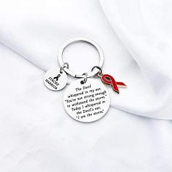 FUSTMW Stroke Awareness Keychain Stroke Warrior Gifts I Am The Storm Stroke Survivor Jewelry Recovery Gifts Red Ribbon Cancer Inspirational Gifts