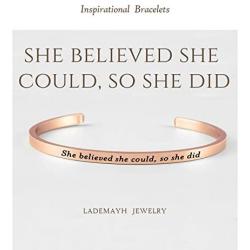 LADEMAYH 18k Rose Gold Inspirational Engraved Bracelets for Women - Anti-Allergy and Durable 316L Stainless Steel Bangle - Adjustable Cuff Bracelet Gift for Girls