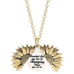 Sloong You Are My Sunshine Engraved Necklace Inspirational Sunflower Locket Necklace Jewelry for Women girlfriend