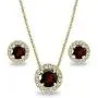 Gold Flashed Sterling Silver Genuine, Created or Simulated Gemstone Round Halo Necklace & Stud Earrings Set with CZ Accents Gold Flashed Sterling Silver Genuine, Created or Simulated Gemstone Round Halo Necklace & Stud Earrings Set with CZ Accents