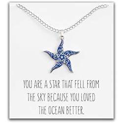 Starfish Necklace – Tribal Nautical Pendant – Cute Silver Charm with Message Card