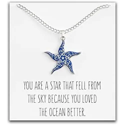Starfish Necklace – Tribal Nautical Pendant – Cute Silver Charm with Message Card