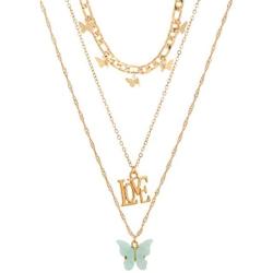 S SNUOY Gold Layered Butterfly Choker Necklace for Women Fashion Butterfly Turcos Pendant Love Chain Jewelry