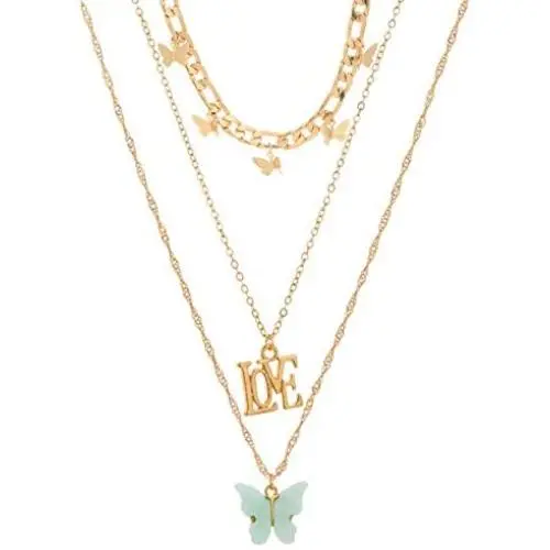 S SNUOY Gold Layered Butterfly Choker Necklace for Women Fashion Butterfly Turcos Pendant Love Chain Jewelry