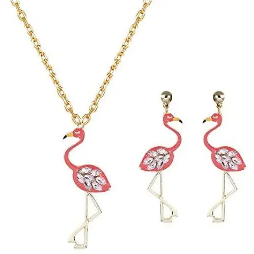 YANCHUN Crystal Flamingo Necklace and Earring Set for Women Pink Flamingo Pendant Necklace Bird Earrings for Girls YANCHUN Crystal Flamingo Necklace and Earring Set for Women Pink Flamingo Pendant Necklace Bird Earrings for Girls