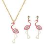 YANCHUN Crystal Flamingo Necklace and Earring Set for Women Pink Flamingo Pendant Necklace Bird Earrings for Girls