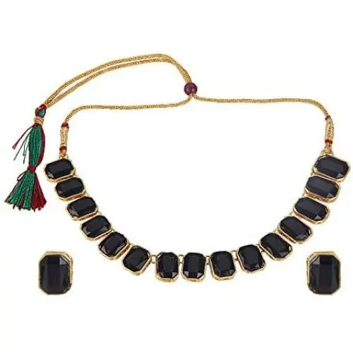 Efulgenz Fashion Chunky Crystal Oxidized Gold Statement Choker Necklace Earrings Bracelet Ring Set Costume Jewelry Set (Color Options)