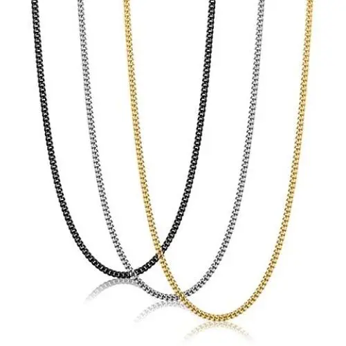 FIBO STEEL 3Pcs 2MM Stainless Steel Curb Link Chain for Men Women Necklace Chain,16-30 Inches FIBO STEEL 3Pcs 2MM Stainless Steel Curb Link Chain for Men Women Necklace Chain,16-30 Inches