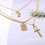 HUJUON 3-Layer Nefertiti Pharaoh Necklace. Punk Gold Egyptian Queen Cross Pendant Necklace,Hip Hop African Women Men Girls Jewelry