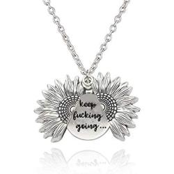 SUNSHI New Upgrade Sunflower Necklace Engraved 2 Sided Version Heart Locket You are My Sunshine Love You Pendant with Box for Women, Mother, Daughter