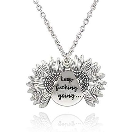 SUNSHI New Upgrade Sunflower Necklace Engraved 2 Sided Version Heart Locket You are My Sunshine Love You Pendant with Box for Women, Mother, Daughter