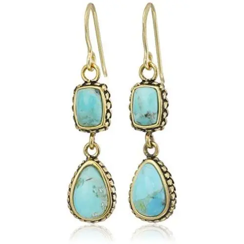 Barse Bronze and Turquoise Multi-Shape Drop Earrings
