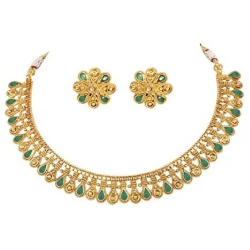 Ratna creation SANARA Beautiful Indian Bollywood Gold Plated Polki Traditional Sleek Necklace & Earring Set Women Wedding Partywear Jewelry Ratna creation SANARA Beautiful Indian Bollywood Gold Plated Polki Traditional Sleek Necklace & Earring Set Women Wedding Partywear Jewelry
