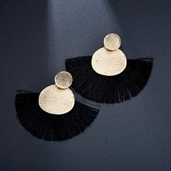 DAMLENG Fashion Bohemian Colorful Thread Tassel Dangle Drop Earrings Jewelry for Women Girls Statement Stud Large Fan Shape Fringe Vintage Wedding Boho Engagement gifts