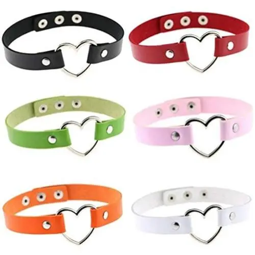 Tvoip 6Pcs Lady Stylish Fashion Lovely Heart Decoration Collar Necklace Vacation Jewelry Black Red Orange Pink Green White PU Leather Chokers Necklace Tvoip 6Pcs Lady Stylish Fashion Lovely Heart Decoration Collar Necklace Vacation Jewelry Black Red Orange Pink Green White PU Leather Chokers Necklace