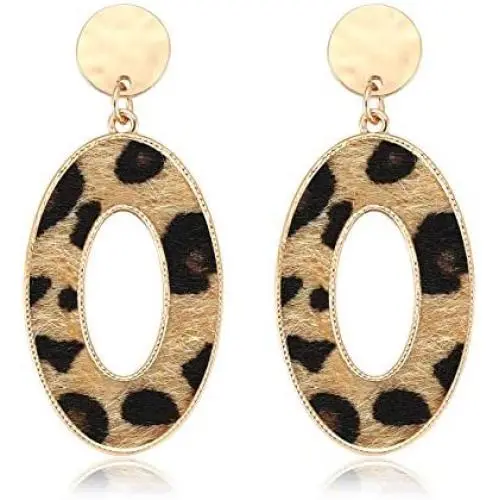 HEIDKRUEGER Leopard Drop Earrings Geometric Faux Leather Hoop Dangle Earring Statement Animal Print Stud Earring for Women HEIDKRUEGER Leopard Drop Earrings Geometric Faux Leather Hoop Dangle Earring Statement Animal Print Stud Earring for Women