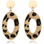 HEIDKRUEGER Leopard Drop Earrings Geometric Faux Leather Hoop Dangle Earring Statement Animal Print Stud Earring for Women