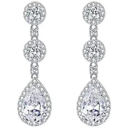 EVER FAITH 925 Sterling Silver Bridal Jewelry Prong White Cubic Zirconia Tear Drop Bride Dangle Earrings EVER FAITH 925 Sterling Silver Bridal Jewelry Prong White Cubic Zirconia Tear Drop Bride Dangle Earrings