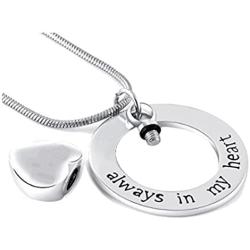 NextStone Family Stainless Steel Always in My Heart Ashes Urn Necklace Heart Pendant Keychain Cremation Jewelry Gift