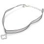 Yves Renaud 12-14'' Mystic Black Organza Transparent Ribbon Collar Choker Necklace with Silver Tone CZ Crystal Studded Star, Clover Charm Pendants - Fashion Jewelry for Girls