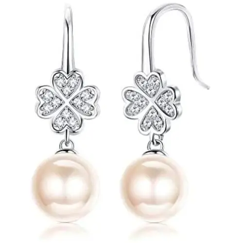 Sllaiss 925 Sterling Silver Pearl Drop Earrings for Women Heart- Shaped Clover Cubic Zirconia Dangle Earrings Lucky Jewelry Gift for Birthday Anniversary Sllaiss 925 Sterling Silver Pearl Drop Earrings for Women Heart- Shaped Clover Cubic Zirconia Dangle Earrings Lucky Jewelry Gift for Birthday Anniversary