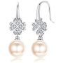 Sllaiss 925 Sterling Silver Pearl Drop Earrings for Women Heart- Shaped Clover Cubic Zirconia Dangle Earrings Lucky Jewelry Gift for Birthday Anniversary