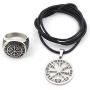 DUTO Set Vegvisir Rune Ring & Viking Compass Necklace Adjustable Cord Chain Pagan Jewelry Protection for Mens Womens