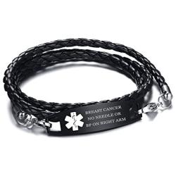 XUANPAI Free Custom Engraved Multilayer Braided Leather Bangle Medical Alert ID Bracelet for Womens Mens