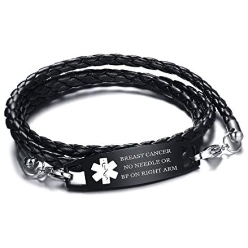 XUANPAI Free Custom Engraved Multilayer Braided Leather Bangle Medical Alert ID Bracelet for Womens Mens
