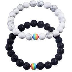 ASHMITA 8mm Lava Stone Bracelet Men Women Rainbow Bead Distance Bracelets for Couples