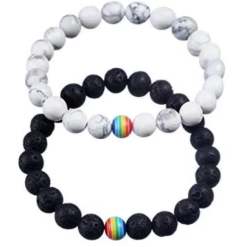 ASHMITA 8mm Lava Stone Bracelet Men Women Rainbow Bead Distance Bracelets for Couples ASHMITA 8mm Lava Stone Bracelet Men Women Rainbow Bead Distance Bracelets for Couples