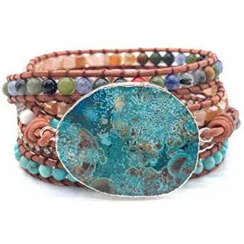 YGLINE Chakra Handmade Leather Wrap Bracelet Imperial Jasper Wrap Adjustable Bead Bracelet YGLINE Chakra Handmade Leather Wrap Bracelet Imperial Jasper Wrap Adjustable Bead Bracelet