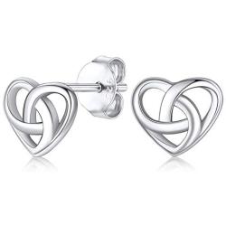 FaithHeart Irish Jewelry Celtic Knot Stud Earrings for Women Teen Girls Sterling Silver Charms Heart/Triangle/Star Accessories