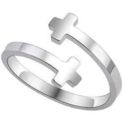 liforlove Jewelry Fashion Cross Faith Ring Stainless Steel Adjustable Faith Ring Open Cross Wrap Ring Statement Rings Minimalist Eternity Wedding Bands