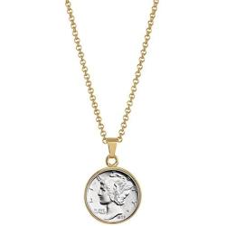 American Coin Treasures Silver Mercury Dime Goldtone Coin Pendant with 18'' Chain Necklace - Genuine and Elegant Keepsake Jewelry for Women | White Luxury Gift Box Included