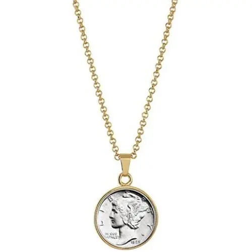 American Coin Treasures Silver Mercury Dime Goldtone Coin Pendant with 18'' Chain Necklace - Genuine and Elegant Keepsake Jewelry for Women | White Luxury Gift Box Included American Coin Treasures Silver Mercury Dime Goldtone Coin Pendant with 18'' Chain Necklace - Genuine and Elegant Keepsake Jewelry for Women | White Luxury Gift Box Included