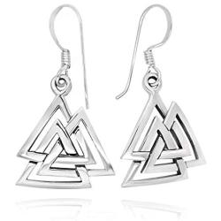 925 Sterling Silver Valknut Viking Knot Norse Runes Odin Dangle Earrings