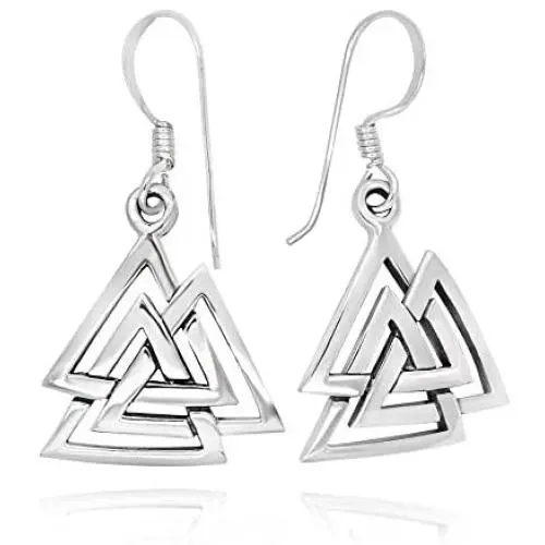 925 Sterling Silver Valknut Viking Knot Norse Runes Odin Dangle Earrings