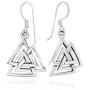 925 Sterling Silver Valknut Viking Knot Norse Runes Odin Dangle Earrings